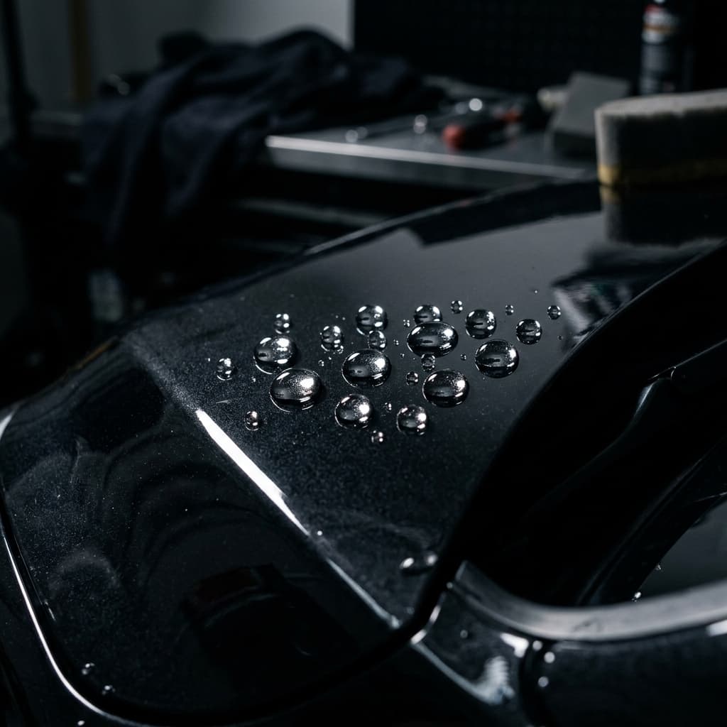 Cinematic car detail with water beads