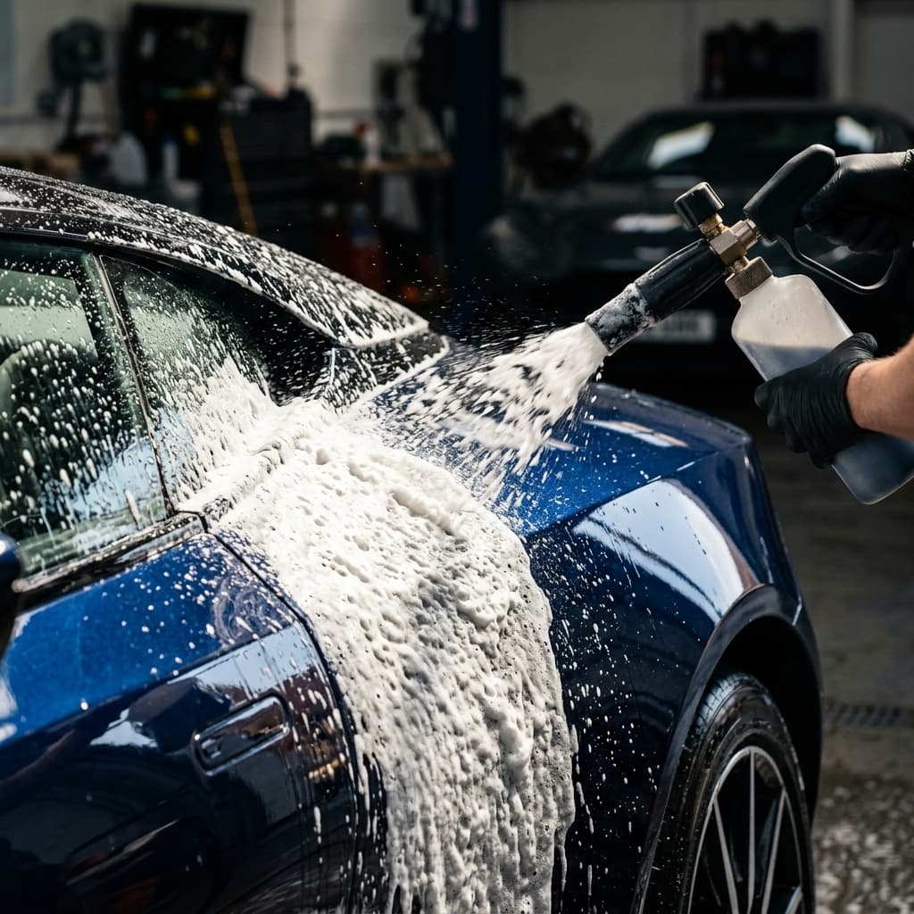 Premium exterior car wash with snow foam